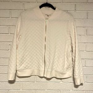 Charter Club- Quilted and Ribbed Full Zip-Up Jacket in White/Cream- Size LP